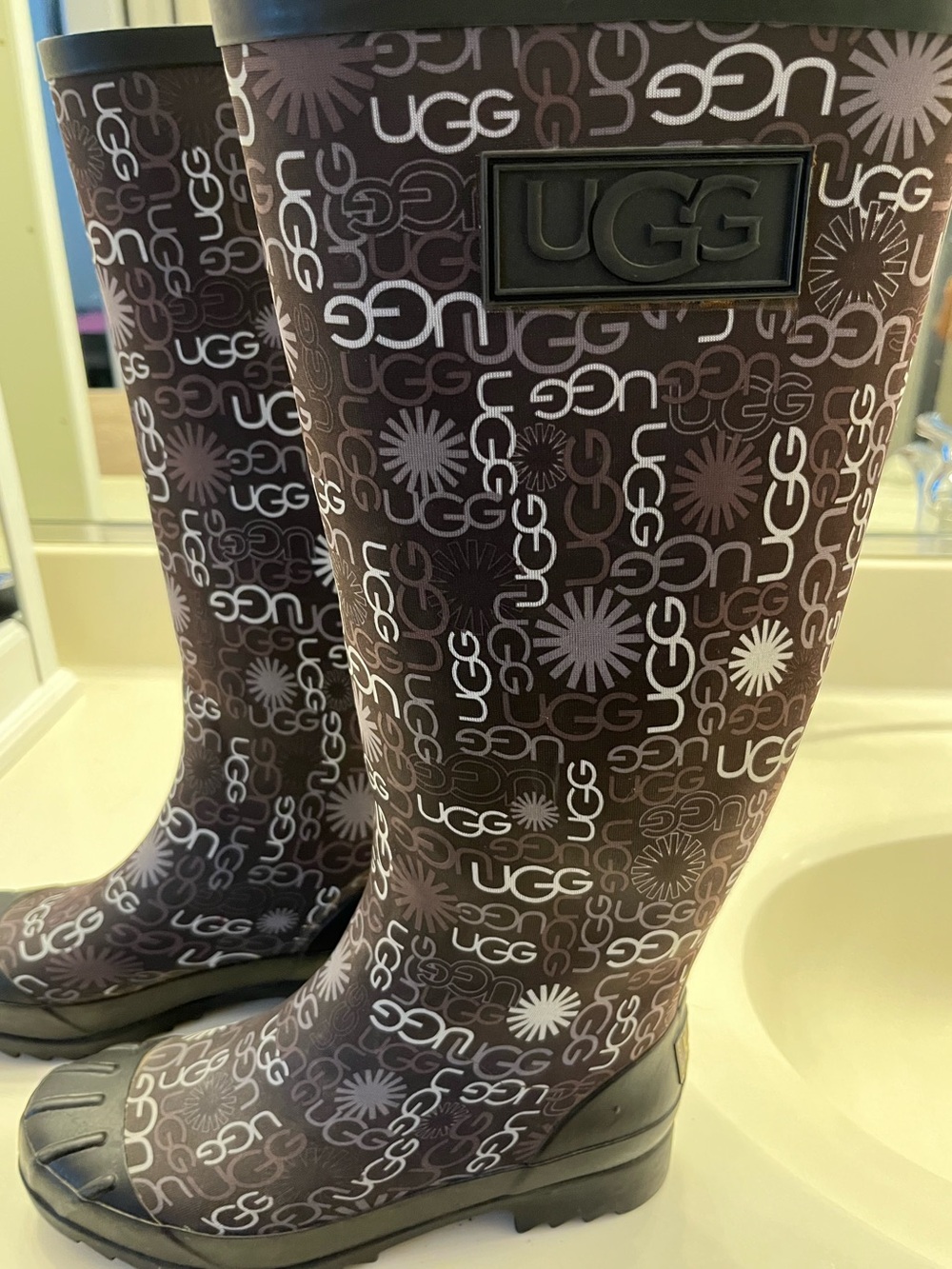 UGG Women's Purple Logo Pattern Rain Boots